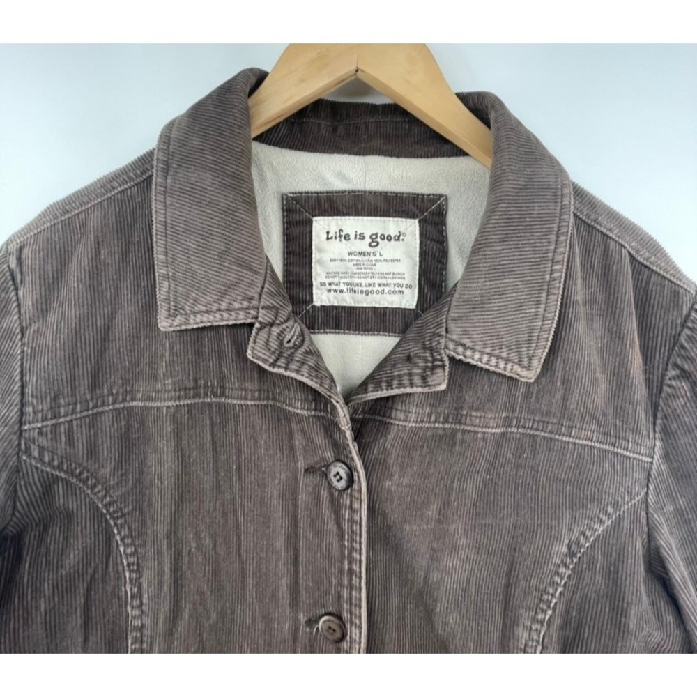 Life‎ Is Good Corduroy Jacket Coat Women Sz L Brown Fleece Lined Retro Grunge - Picture 2 of 16